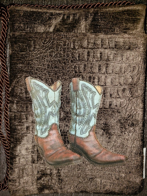 Teal and brown boots on brown